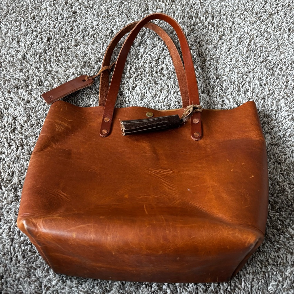 Elegant Brown Leather Tote Bag KMG KKK & CO leather